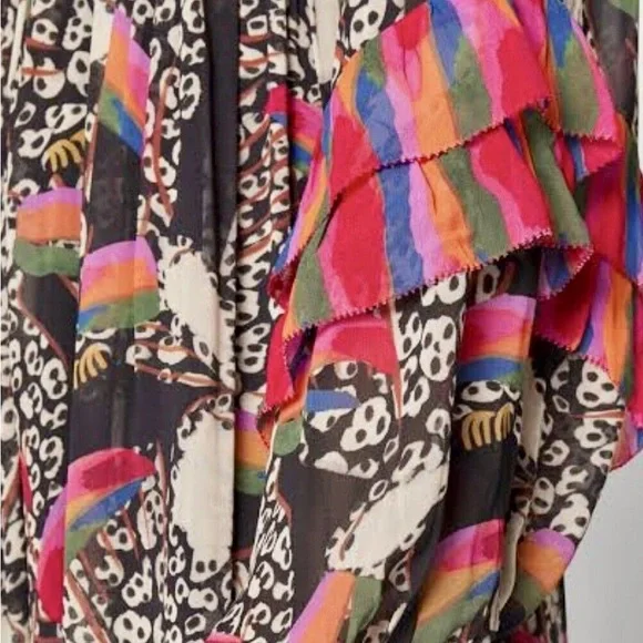 NWT Farm Rio Leopard Toucans Print Ruffle Flowy Maxi Dress